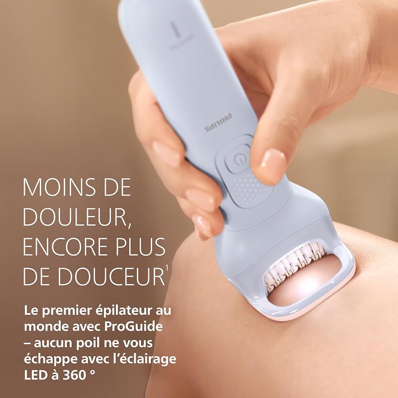 Épilateur série 8000 – épilateur électrique sans fil, utilisation sur peau sèche ou humide, épilation des jambes et du corps, avec ProGuide, 5 accessoires, autonomie 60 min, modèle BRE709/00