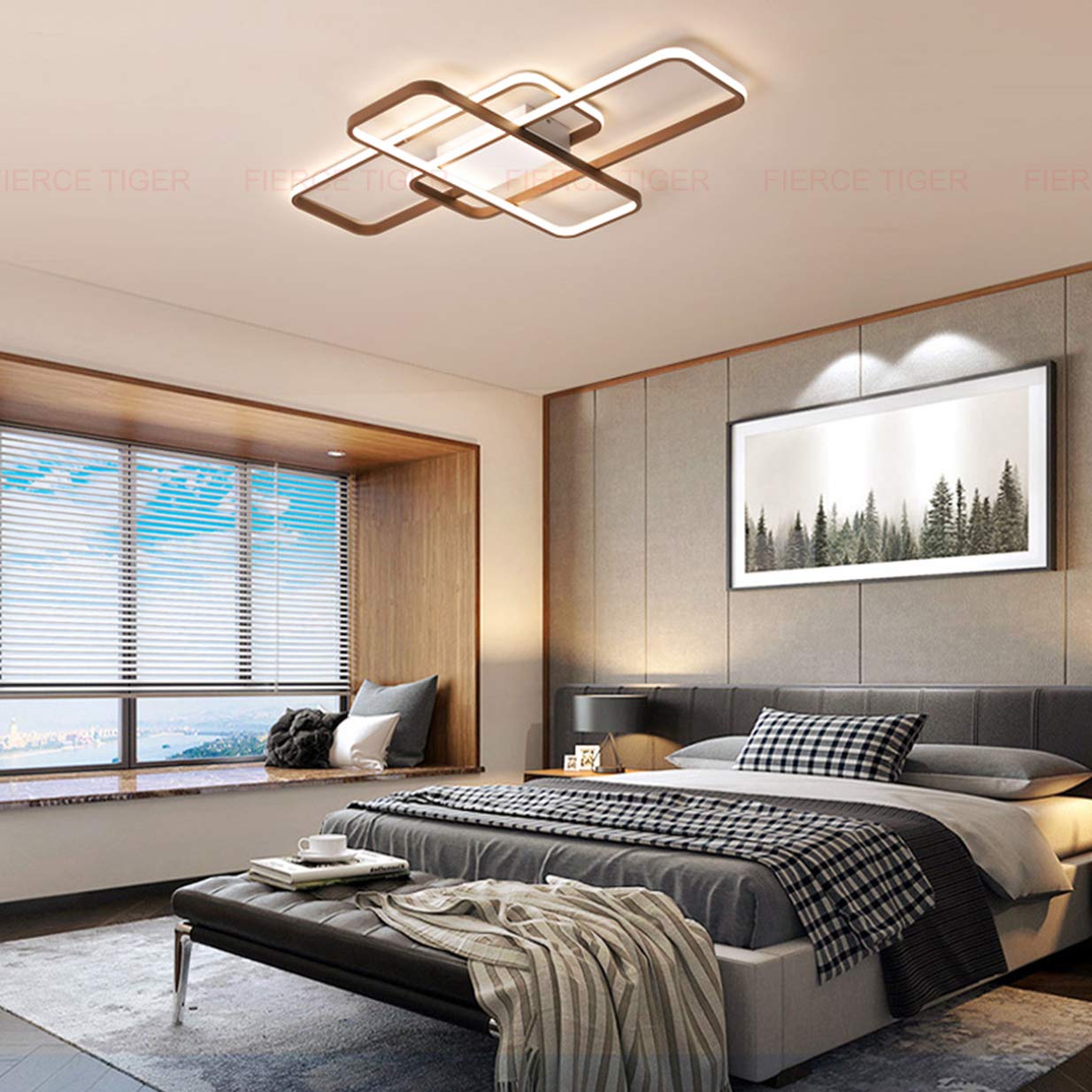 LED Deckenleuchte mit Fernbedienung, Wohnzimmerlampe Modern Eckig