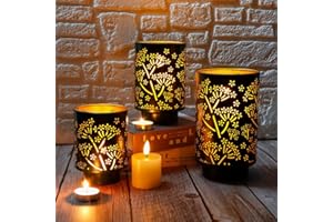 JHY DESIGN Set of 3 Metal Candle Holders 7.5“H Green Hurricane Pillar Candleholder Vintage Table Candlestick Holders Great Centerpieces for Home Decor Wedding Parties Events