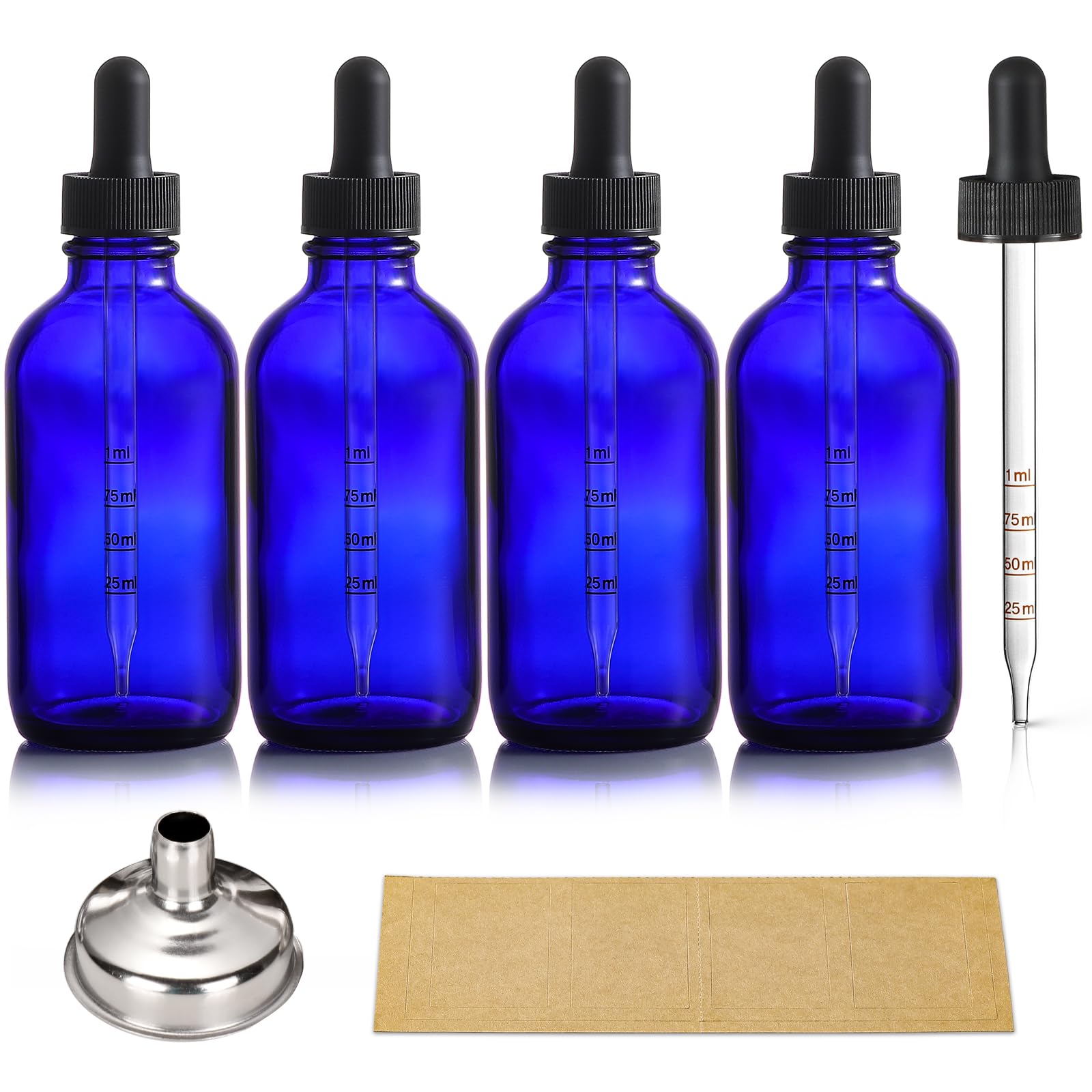 Photo 1 of 4 Pack 4oz Glass Dropper Bottles with Measured Dropper - 120ml Dark Blue Tincture Bottles with Calibrated Glass Eye Droppers (1ml), Leakproof Essential Oils Bottles for Health, Personal Care & Beauty
