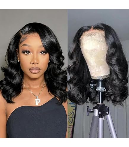 Amazon.com : Nakkia 14 Inch Bob Wig Human Hair Lace Front  display picture 3