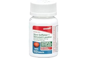 Leader 2-in-1 Stool Softener & Stimulant Laxative, Docusate Sodium 50mg, Sennosides 8.6 mg, Gentle Occasional Constipation Relief for Adults, Both Men & Women, & Children Ages 6+, 100 Tablets