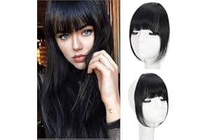 Berracy Bangs Hair Clip in Bangs 100% Real Human Hair Extensions French Bangs Fringe with Temples Flat Neat Fake Thick Hairpieces for Women Daily Wear Black