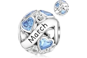 DALARAN Birthstone Charms for Charms Bracelet 925 Sterling Silver Heart Bead Happy Birthday Charms for Women