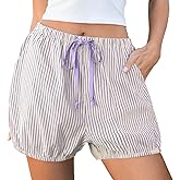 TARSE Women Balloon Shorts Gingham Striped Drawstring Cute Summer Casual Loose Fit Lounge Shorts Y2K Beach Bottoms