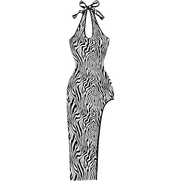 Amazon.com: WDIRARA Women's Halter Sleeveless Zebra Print Elegant Casual  Bodycon Long Dress Black and White XS : Clothing, Shoes & Jewelry