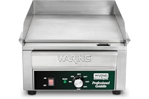 Waring Commercial WGR140X Countertop Electric Griddle, 14" Cooking Surface, 120V, 1800W, 5-15 Phase Plug,Silver