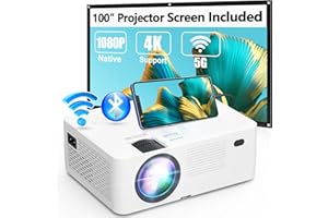 PURSHE 5G WiFi Bluetooth Projector, Full HD Native 1080P Projector with Wireless Mirroring Screen, Compatible with TV Stick/HDMI/DVD Player/AV for Theater Movies [100" Projector Screen Included]