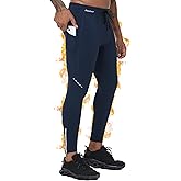 Roadbox Mens Thermal Cycling Pants, Fleece Lined Running Tights Zipper Pockets, Winter Water Resistant Compression Leggings