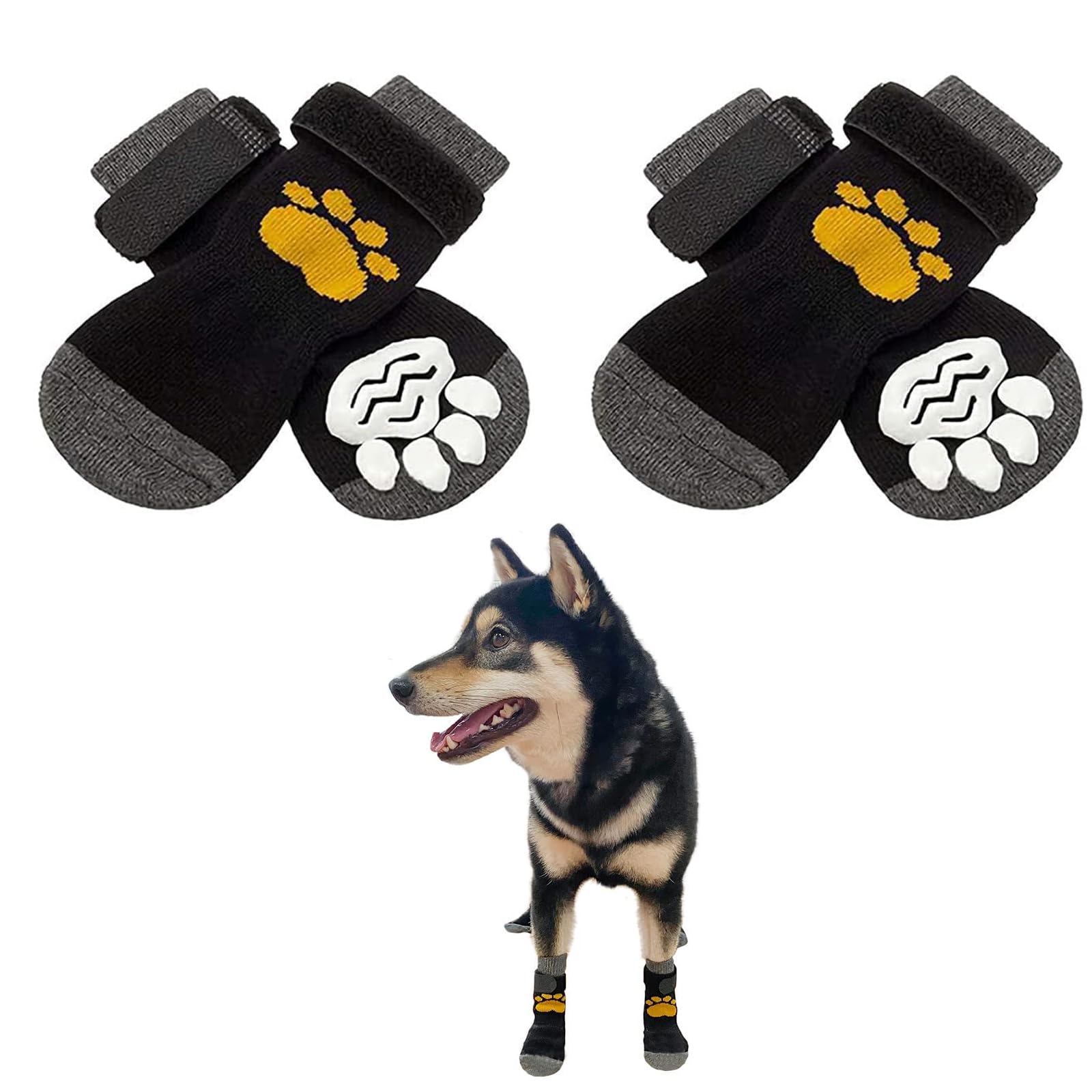 2Pairs Dog Socks, Dog Socks Paws Stop Licking, Dog Paw Protectors, Dog Sock with Waterproof Rubber Bottom and Adjustable Straps for Puppy Dog Indoor Outdoor Hardwood Floor Walking