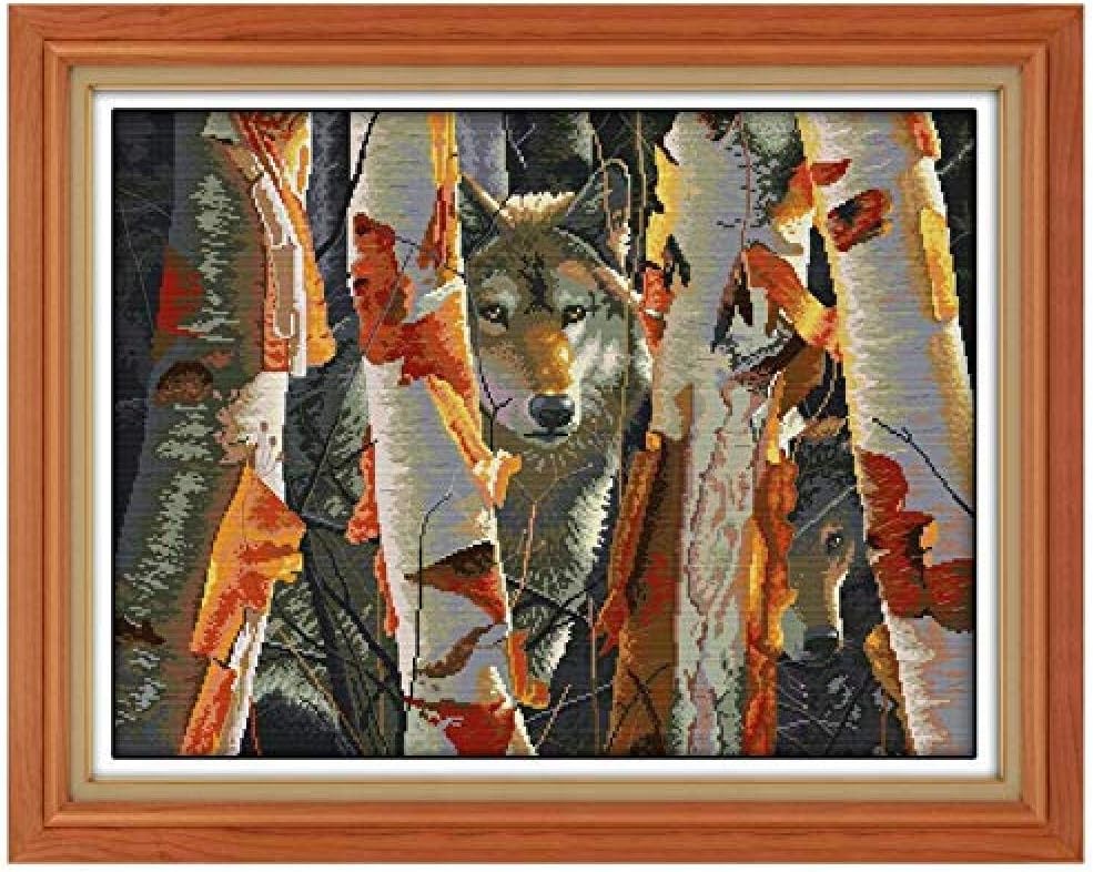 Cross Painting Show Guardians of White Birch Wolf Counted Cross Stitch 11CT Cross Stitch Animals Cross Stitch Kits for Embroidery Needlework