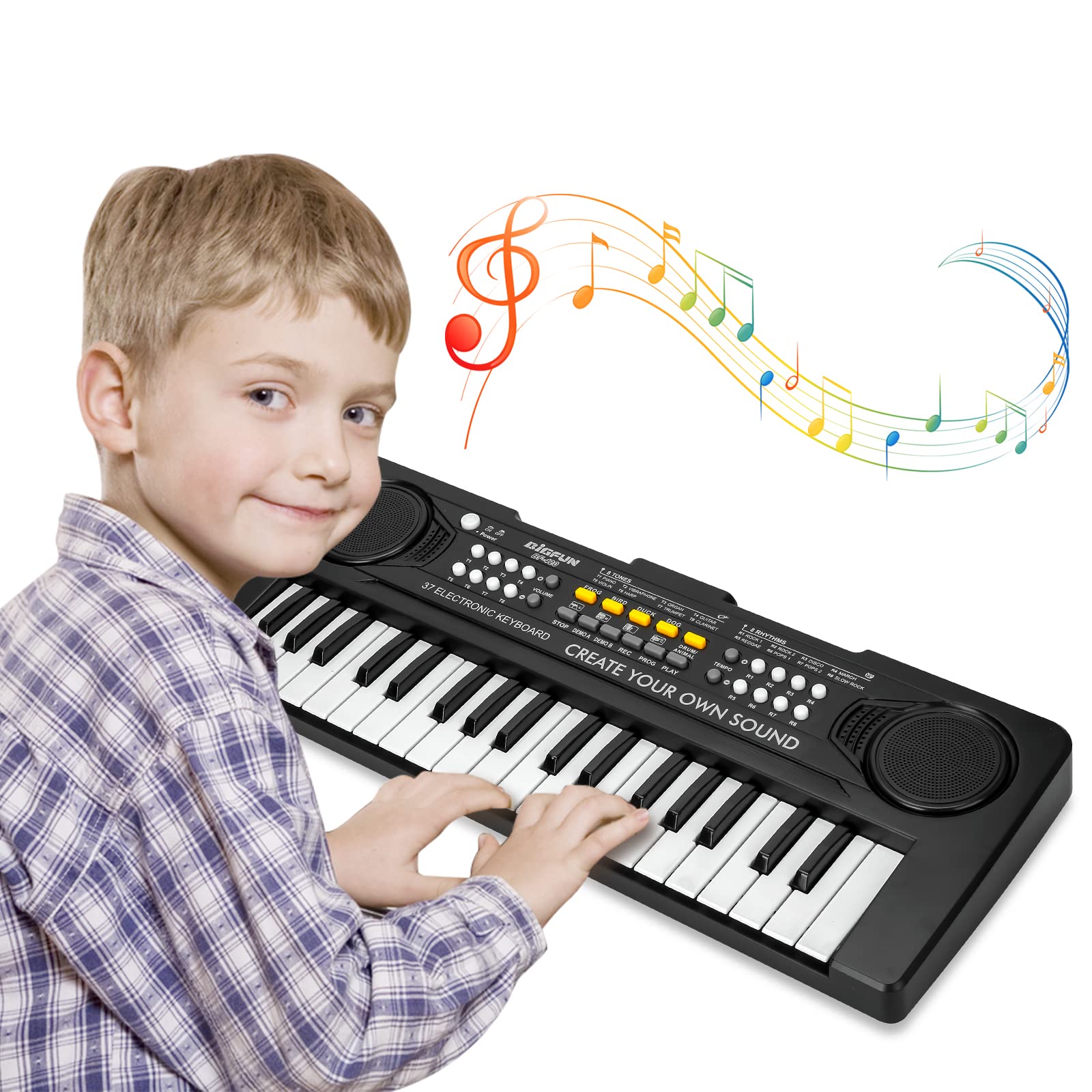 Docam Kids 37 Key Electronic Piano Keyboard, Portable Multi-Function Musical Instrument for Kids Age 3-6, Black