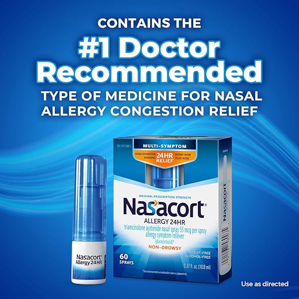 NASACORT 24HR ALLERGY NASAL SPRAY FOR ADULTS, NON-DROWSY & ALCOHOL FREE, 60 SPRAYS, 0.37 FL. OZ.