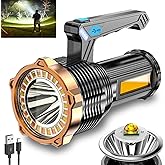 Wrrozz LED Flashlight USB Rechargeable, Super Brightest Flashlight with Sidelight and Hooks, 8 Modes Lighting, 19X LED, High Powered, Waterproof Tactical Torch Camping Portable Handheld
