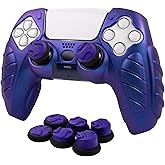 CHIN FAI Ergonomic Soft Grip Skin for PS5 Controller, Anti-Slip Silicone Chameleon Controller Cover for PlayStation 5 with 6 Thumb Grips Accessories Set (Chroma Indigo)