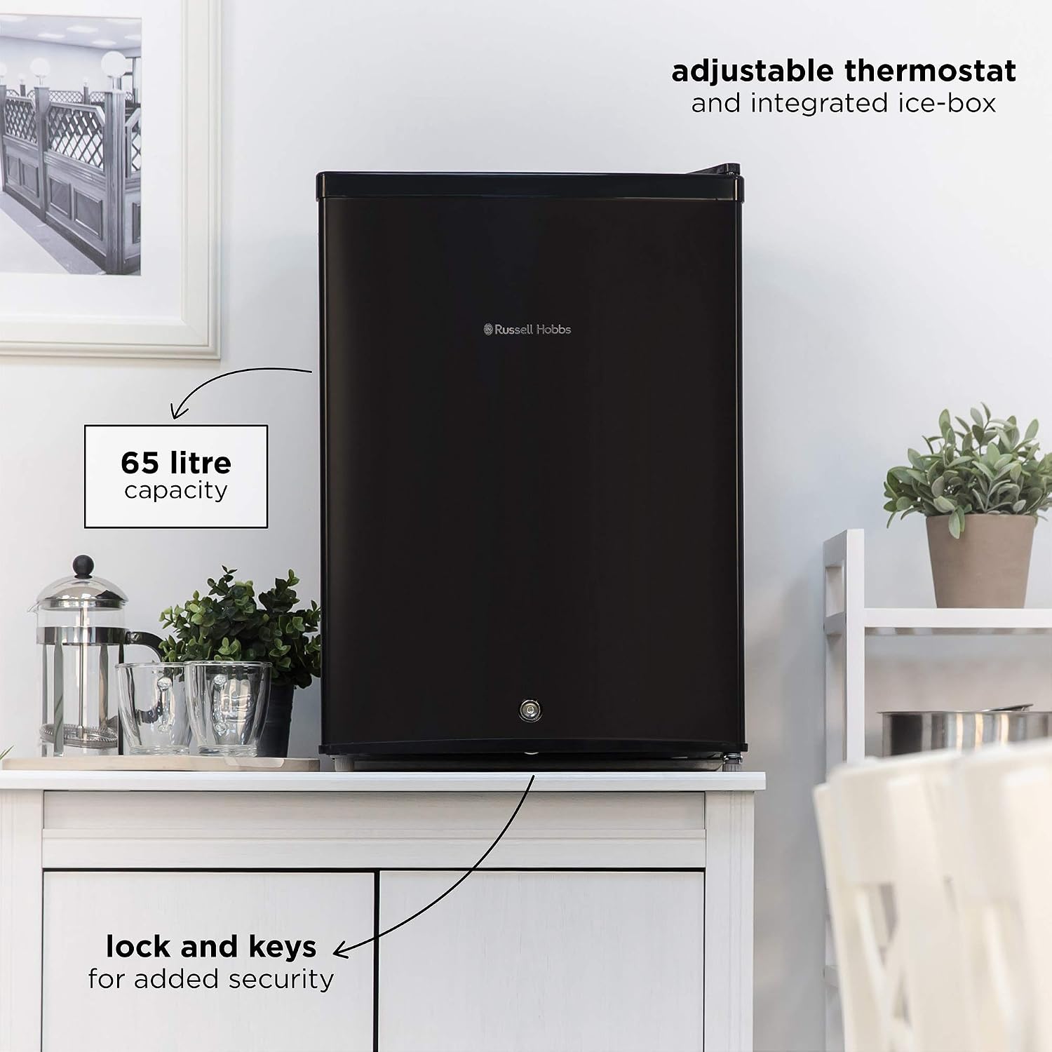 Russell hobbs 65L Mini Fridge with Lock & Key RHTTF67B-LCK, Table top Lockable Fridge, Energy A+ & Ice Box, Black - Image 4