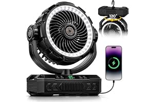 4-IN-1 Rechargeable Camping Fan & Oscillating【Max 60H】Portable Battery Powered Operated Fan,20000mAh Outdoor Turbo Tent Fan & Light,Timer,Hook for Travel,Fishing,Jobsite,Beach,Indoor,Camping Essential