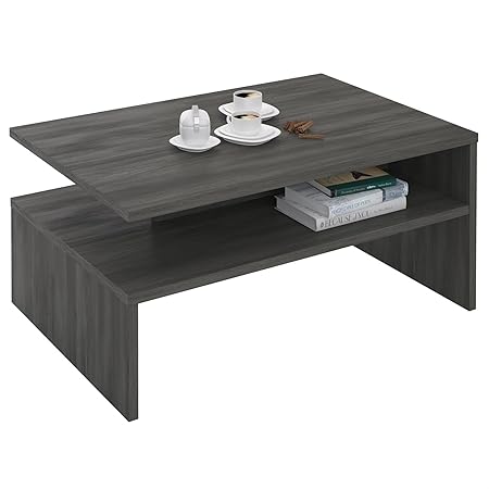 CARO-Möbel Couchtisch Paulina Beistelltisch Wohnzimmer mit Ablagefach in Esche grau