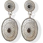 Western Earrings Outfit for Women Oval Silver Earrings Dangle Turquoise Western Jewelry Country Concert Outfits for Women Dress Cowboy Chic Rodeo Outfit Shirts Dress Accessories