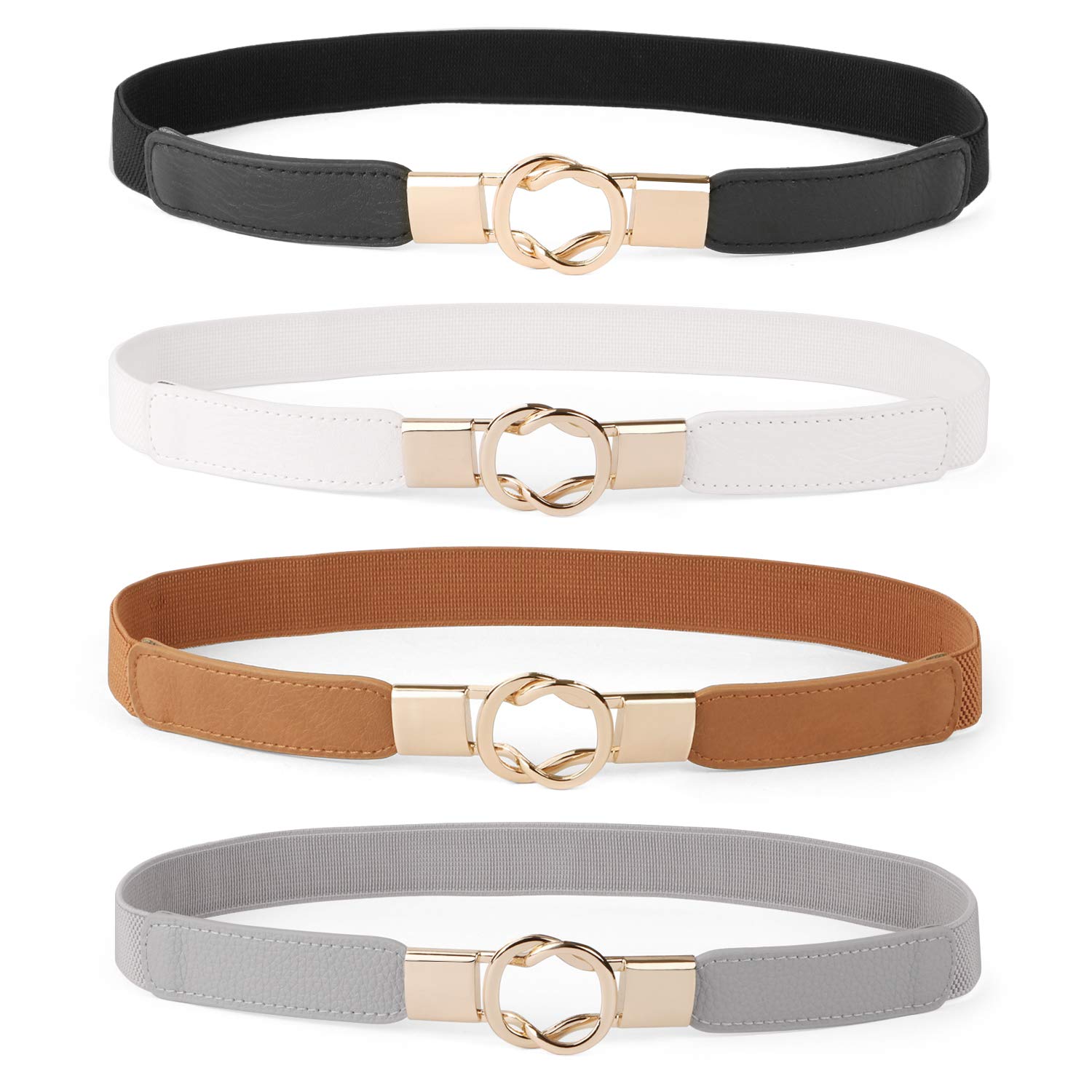 Werforu Women Skinny Belt for Dresses Retro Stretch Ladies Waist Belt Plus Size Set of 4