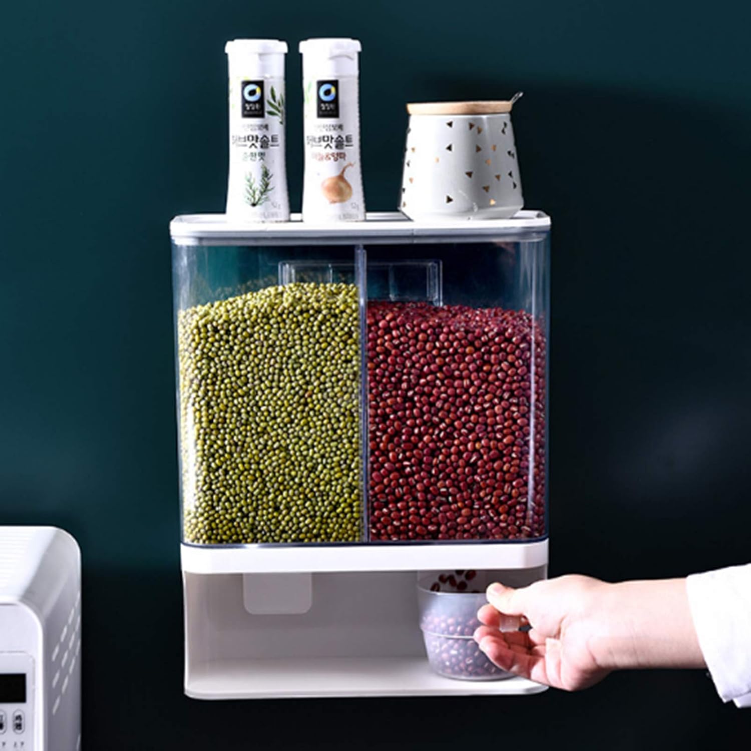 Wall Mounted Dry Food Dispenser - 2-Grid Storage Kitchen Food Dry Food Dispenser, Wall Mount Dispenser for Candy Granola Nuts Beans Not for Oatmeal (3000ML): Kitchen & Dining