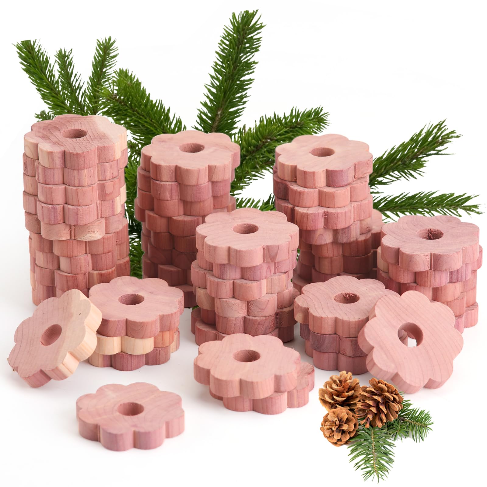 Yizhet Cedarwood Moth Repellent, 48 Pcs Cedar Wood Rings Antimoth, Natural Cedar Floral Rings Moth Repellent for Wardrobes, Clothes, Drawers, Storage, Boxes etc.