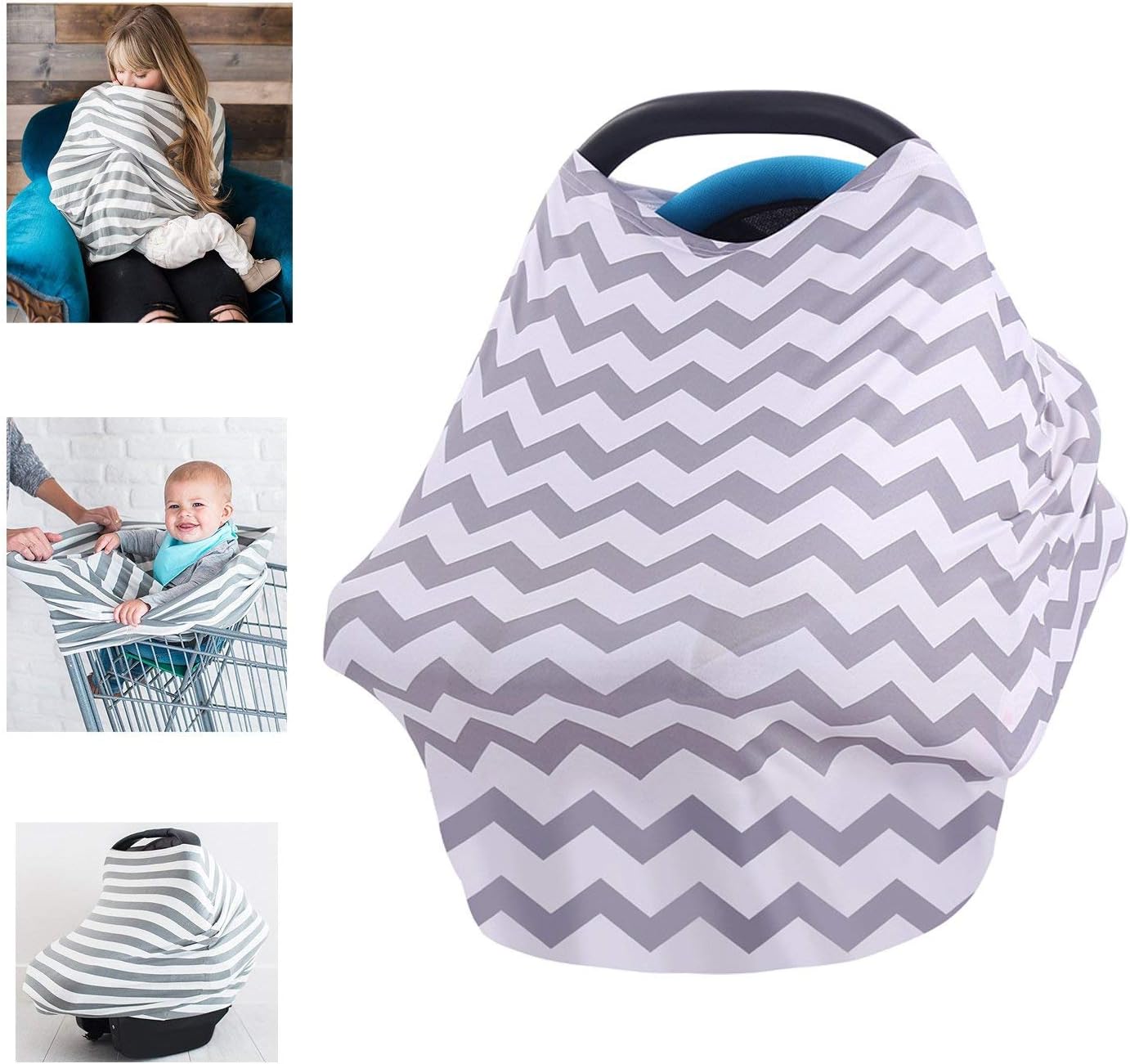 Multi-Use Organic Cotton Lycra Nursing Breastfeeding Cover Baby Car Set Cover Canopy Shopping Cart Cover Swaddle Blanket for Infants Newborns Toddlers Shower Gift