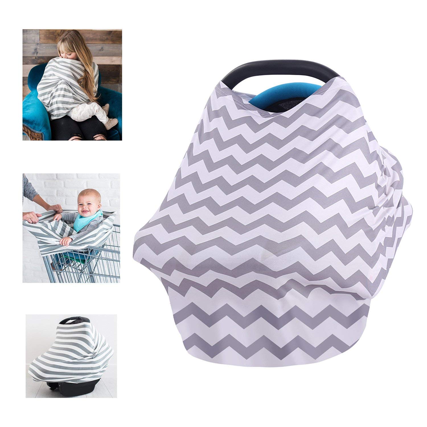 Multi-Use Organic Cotton Lycra Nursing Breastfeeding Cover Baby Car Set Cover Canopy Shopping Cart Cover Swaddle Blanket for Infants Newborns Toddlers Shower Gift