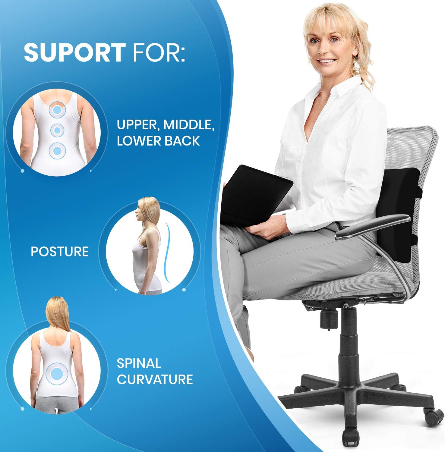 Everlasting Comfort Memory Foam Gel Infused Lumbar Support for Office Chair - Ventilated Lumbar Support Pillow - Perfect Work from Home Accessories: Kitchen & Dining