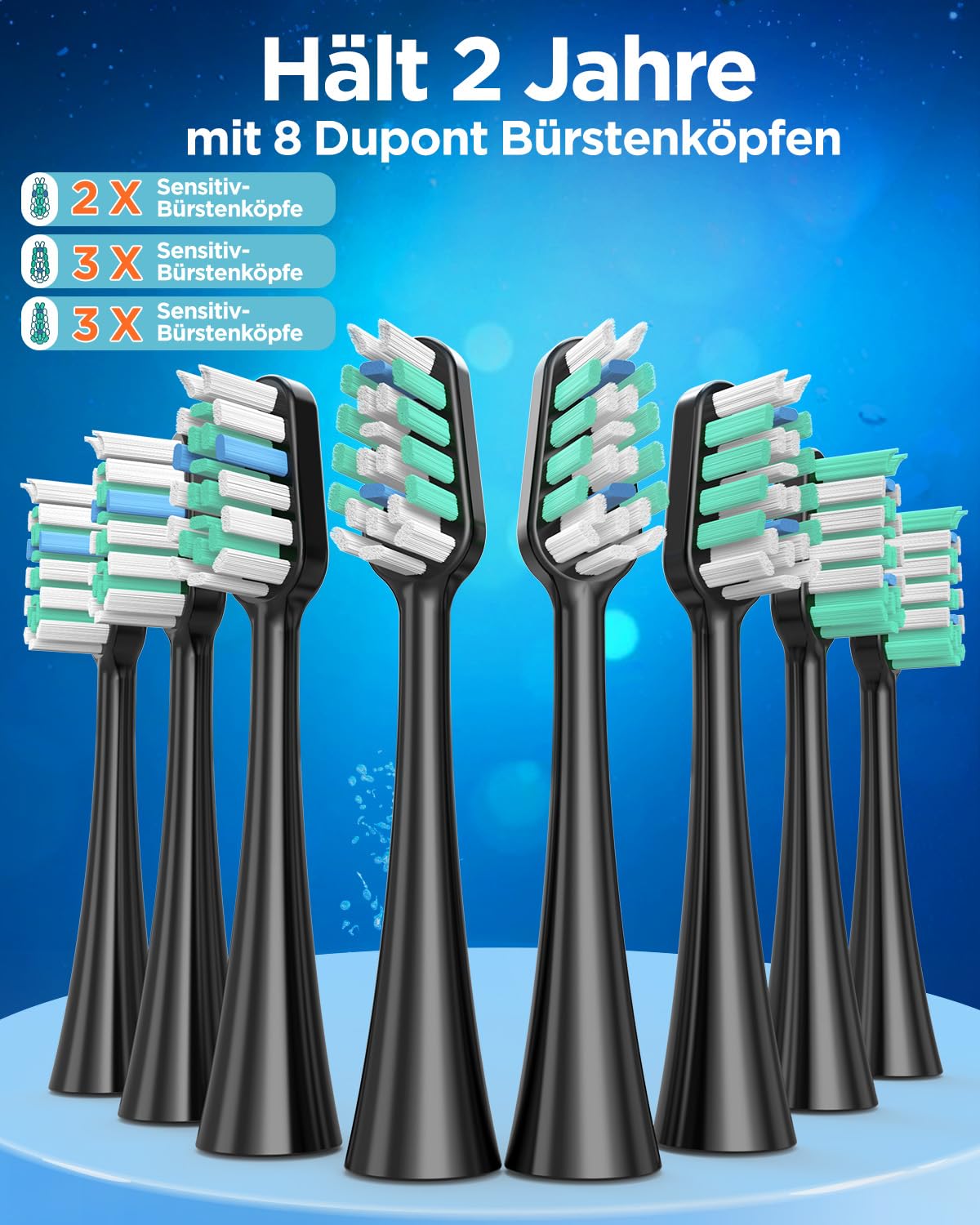 YTEATH PRO Elektrische Zahnbürste, Schallzahnbürste für Erwachsene und Kinder Electric Toothbrush mit 8 Bürstenköpfen und Timer, 5 Putzmodi, Reiseetui, 120 Tagen Akkulaufzeit, 50,000vpm, Black 5