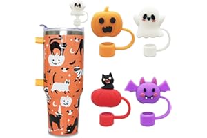 HOTANRY 4 Pcs Stanley Straw Cover Cap, Halloween Straw Toppers Stanley Cup Accessories 10mm Straw Covers for Stanley 40 oz & 30 oz Straw Covers Cap for Tumblers Silicone Straw Topper for Halloween Gifts