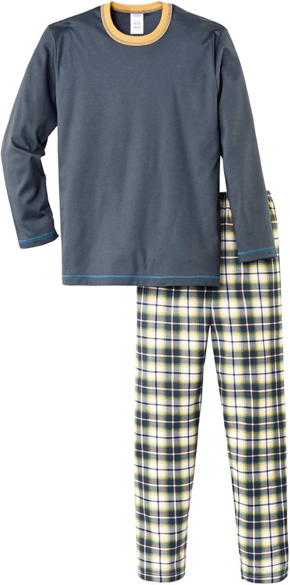 Comfyouth Schlafanzug Jungen - Langarm Pyjama Set Mit Taschen, Karierte Hose