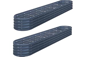 KFN 2PCS 12x1.8x1FT Galvanized Raised Garden Bed,Raised Garden Bed Kit-Oval Metal Vegetable Box,Large Planter Flower Boxes Outdoor,Planting for Vegetables,Flower,Herb,Grey,0.7mm