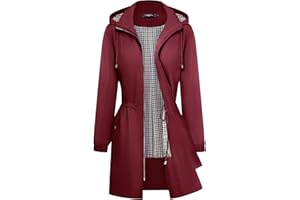 Bloggerlove Rain Jacket Women Lightweight Raincoats Outdoor Waterproof Windbreaker Hooded Plaid Lined Trench Coat S-XXL