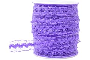 JESEP YONG 25 Yards Purple Ruffle Organza Trim Elastic Craft Lace Trim Stretch Lace Band Clothing and Garment for DIY Headband,Clothes Sewing Embellishment