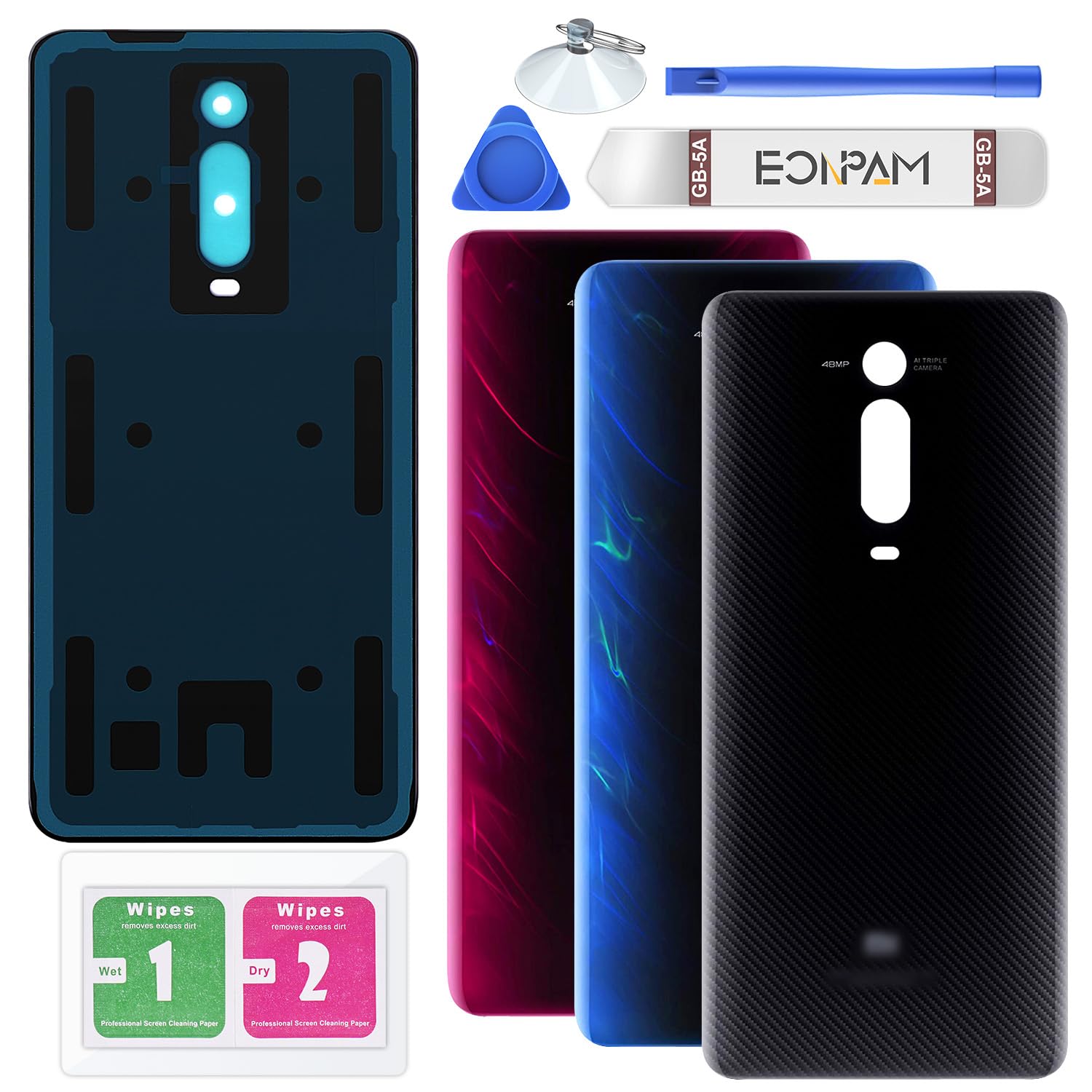 Eonpam Back Cover Glass for Xiaomi Mi 9T / Mi 9T Pro Rear Glass Replacement with Repair Kit Genuine Rear Housing (Carbon Black)