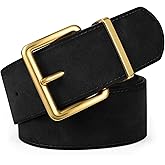 XZQTIVE Women Wide Chunky Belt for Dresses Fashion Thick Suede Belt with Gold Buckle