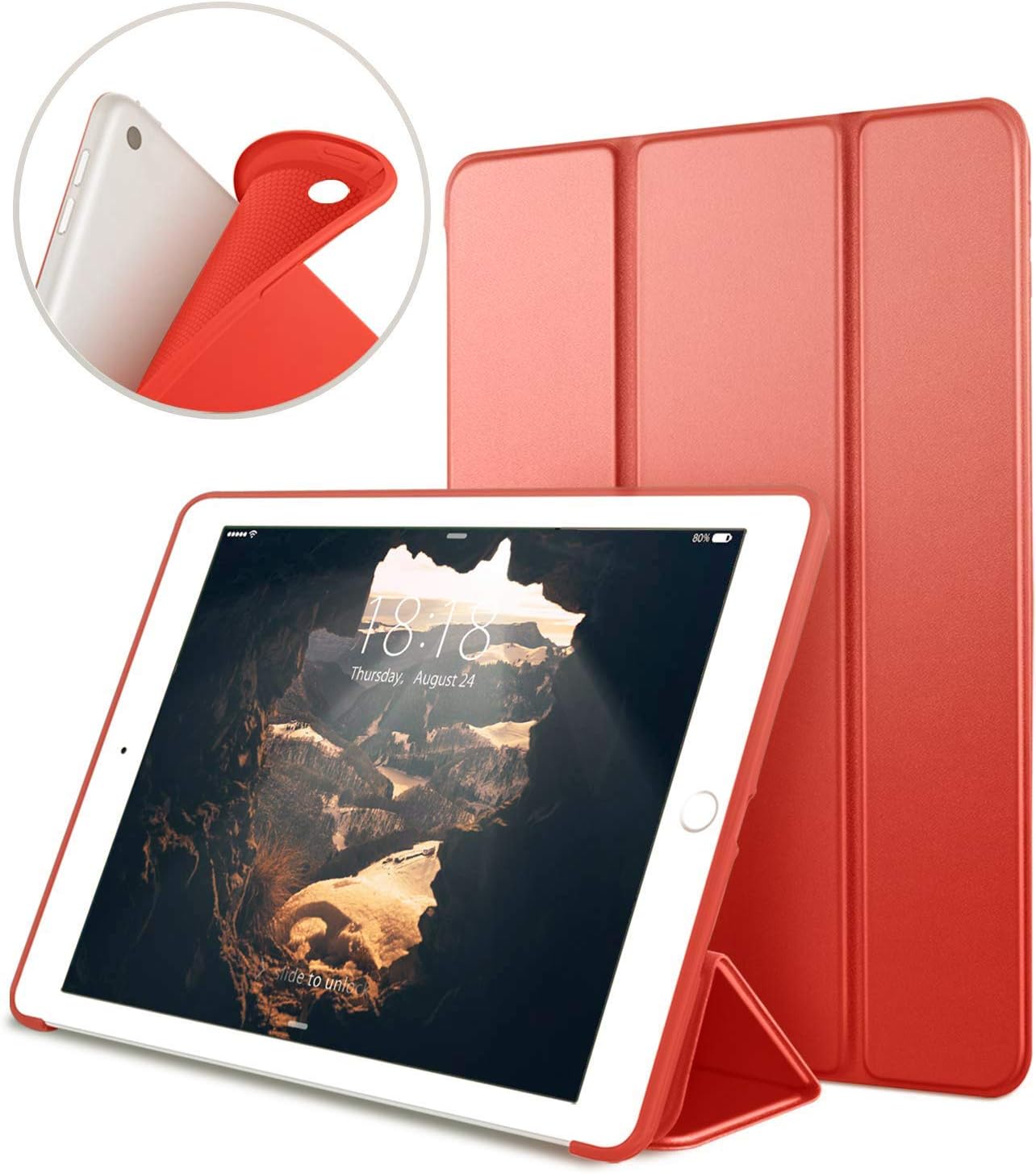New iPad 9.7 inch 2018/2017 Case, VAGHVEO Lightweight Trifold Stand Smart iPad 6th Generation Cases [Auto Sleep/Wake] Soft TPU Back Cover for Apple 5th Generation (A1893/A1954/A1822/A1823), Red