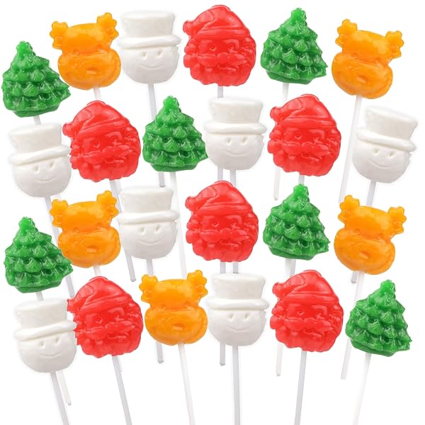 SWEETZO INDIVIDUALLY WRAPPED CHRISTMAS LOLLIPOPS, REINDEER, SNOWMAN, SANTA AND TREE, STOCKING STUFFERS AND PARTY FAVORS (24 SUCKERS)