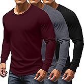 Riyiper 3 Pack Men's Long Sleeve T Shirts, Crew Neck Casual Tops Hipster Longline Shirts Moisture Wicking Athletic Gym Tee
