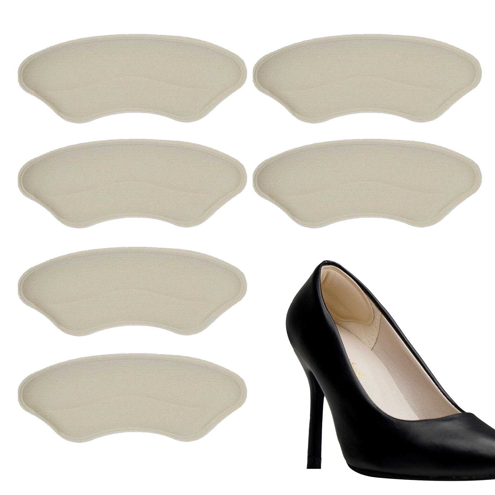 Photo 1 of Heel Pads for Shoes, 3 Pairs Anti-Slip Heel Grips for Loose Shoes, Soft Cushions Inserts for Blisters, Filler Improved Shoe Fit and Comfort, Heels Liners for Flats, Heels, Boots (Beige, 0.24in)