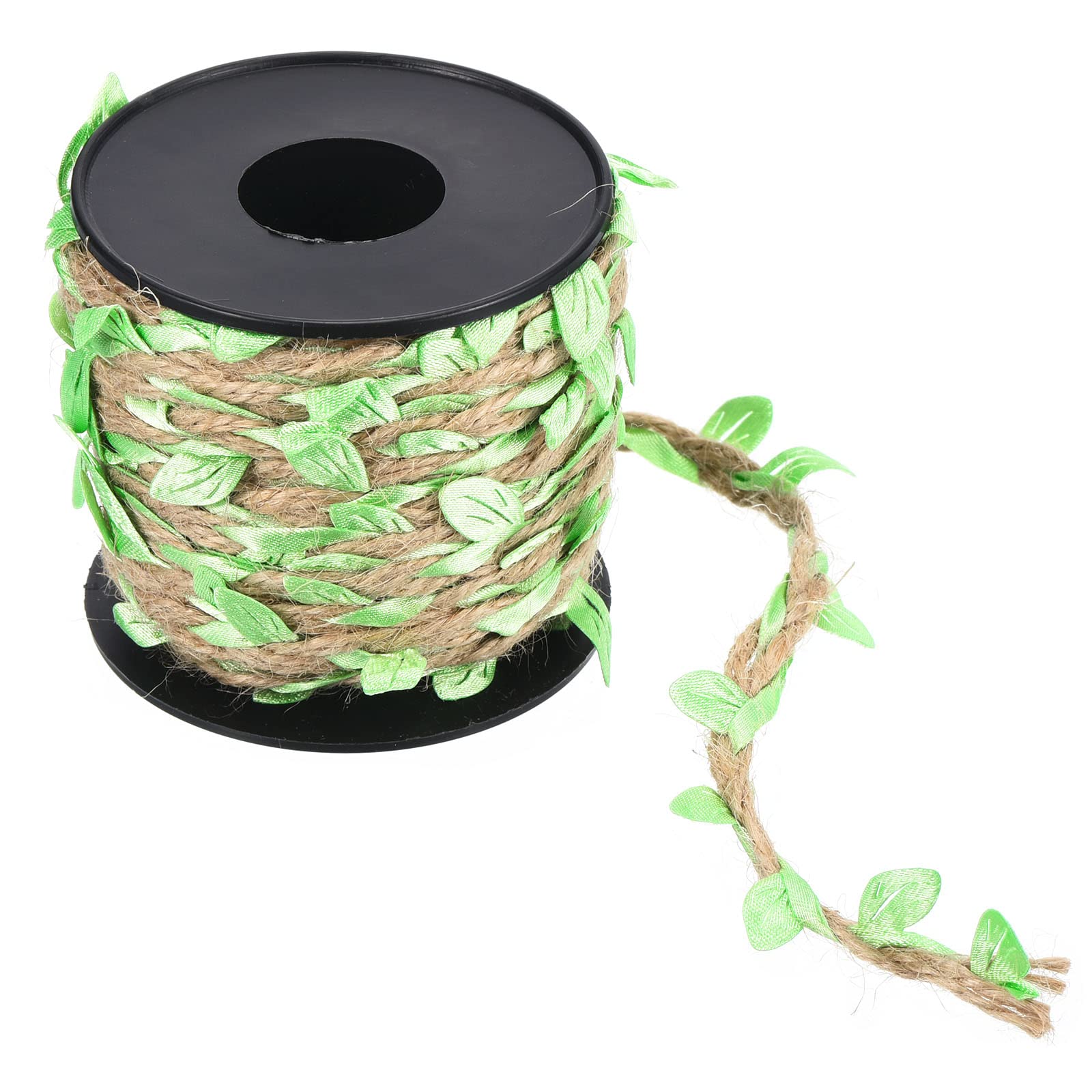 PATIKIL 33ft 5mm Burlap Leaf Ribbon, Braided Decoration Vine Natural Jute Rope Twine with Artificial Leaves for Jungle Wedding Party Home Garden Decor, Light Green — image 1