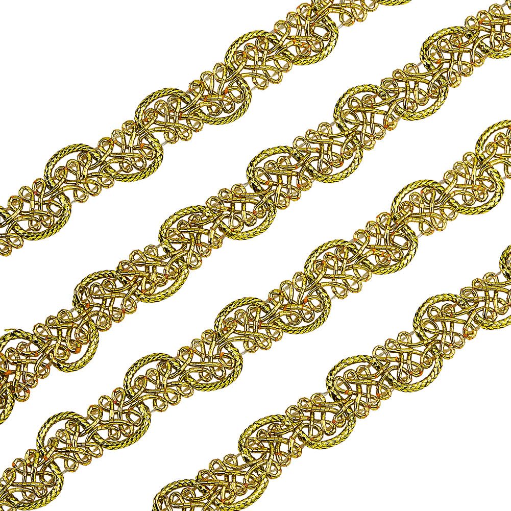 FINGERINSPIRE 25 Yards Metallic Braid Lace Trim, Leaf Pattern 12x1.5mm Gold Centipede Lace Ribbon Decorated Gimp Trim for Wedding Bridal, Costume or Jewelry, Crafts and Sewing