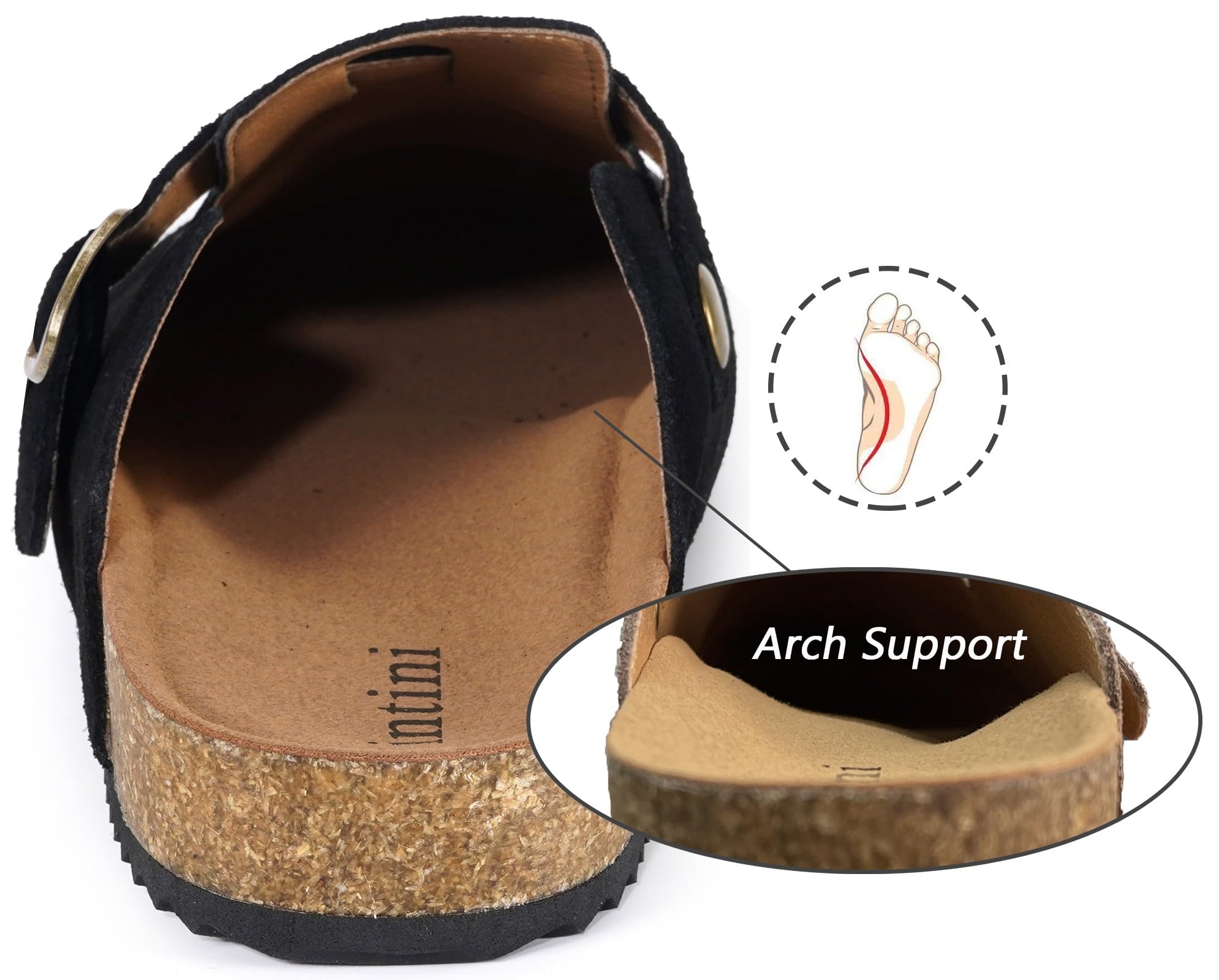 Womens Suede Clogs Mens Genuine Leather Mules Cork Footbed Sandals with Arch Support