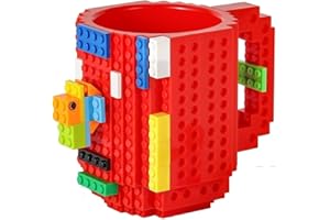 DEEXITO Build-on Brick Coffee Mugs,Creative DIY Cup with Building Blocks Randomly,Novelty Gifts for Kids Adults Birthday Xmas,Red