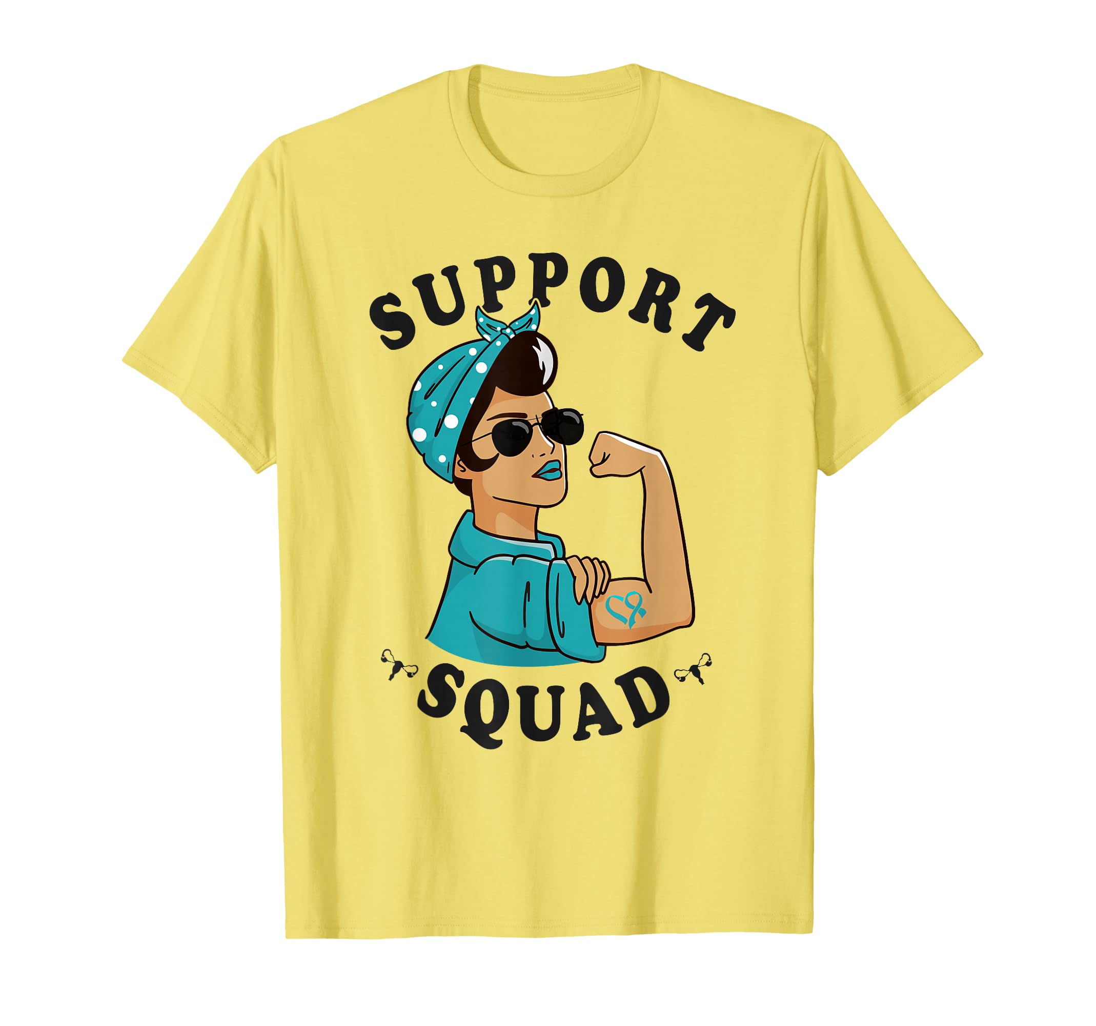 Photo 1 of "Support Squad" Teal Ribbon Bandana Women Ovarian Cancer T-Shirt