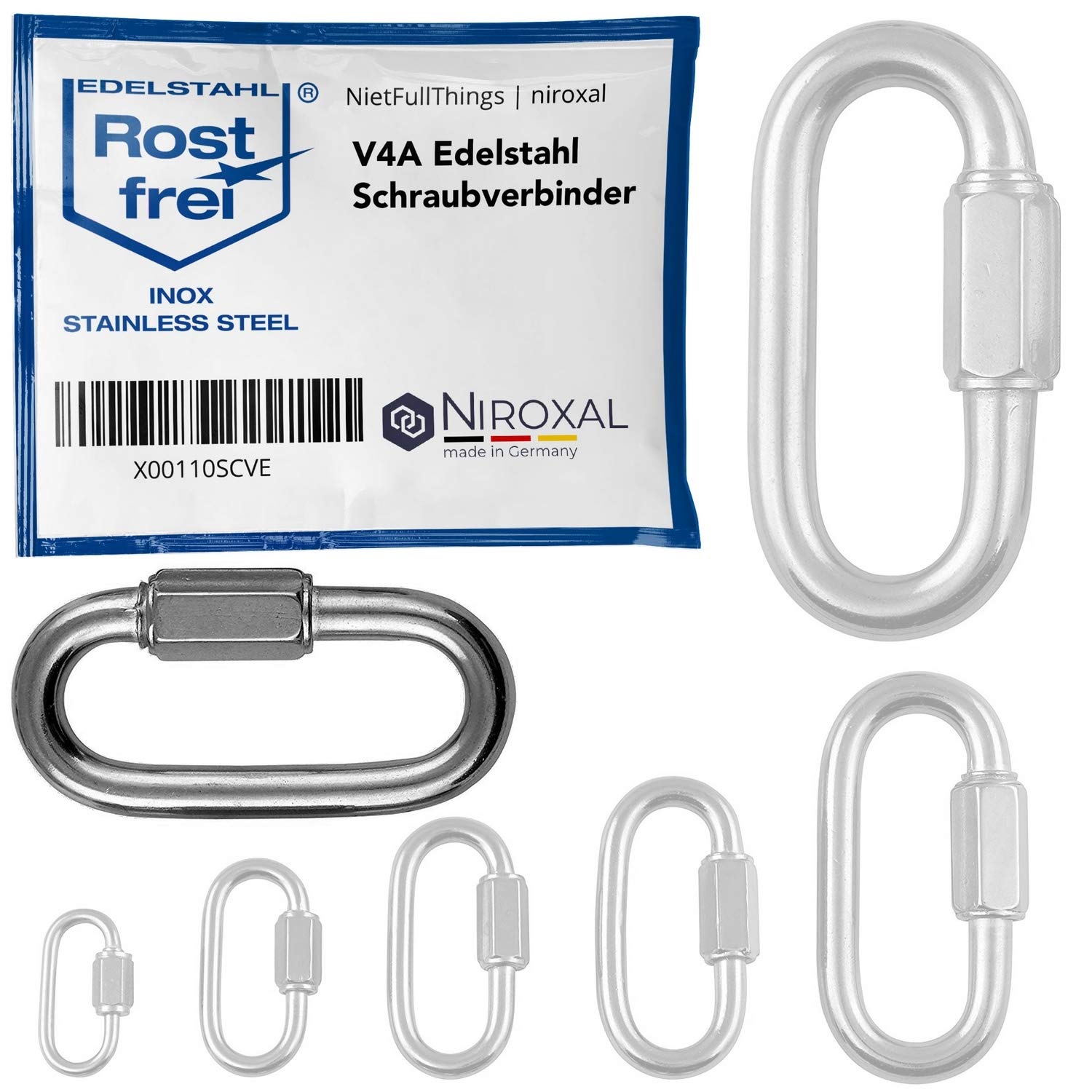 NietFullThings 10 mm Stainless Steel Quick Link Heavy Duty Screw Link Chain Connector Marine Grade V4A 316 Breaking Load 3750 kg Pack of 1