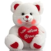 HollyHOME Teddy Bear with Heart Plush Bear That Says I Love You and Blushes LED Stuffed Toys for Girlfriend and Kids Toy Gift 13 inch White