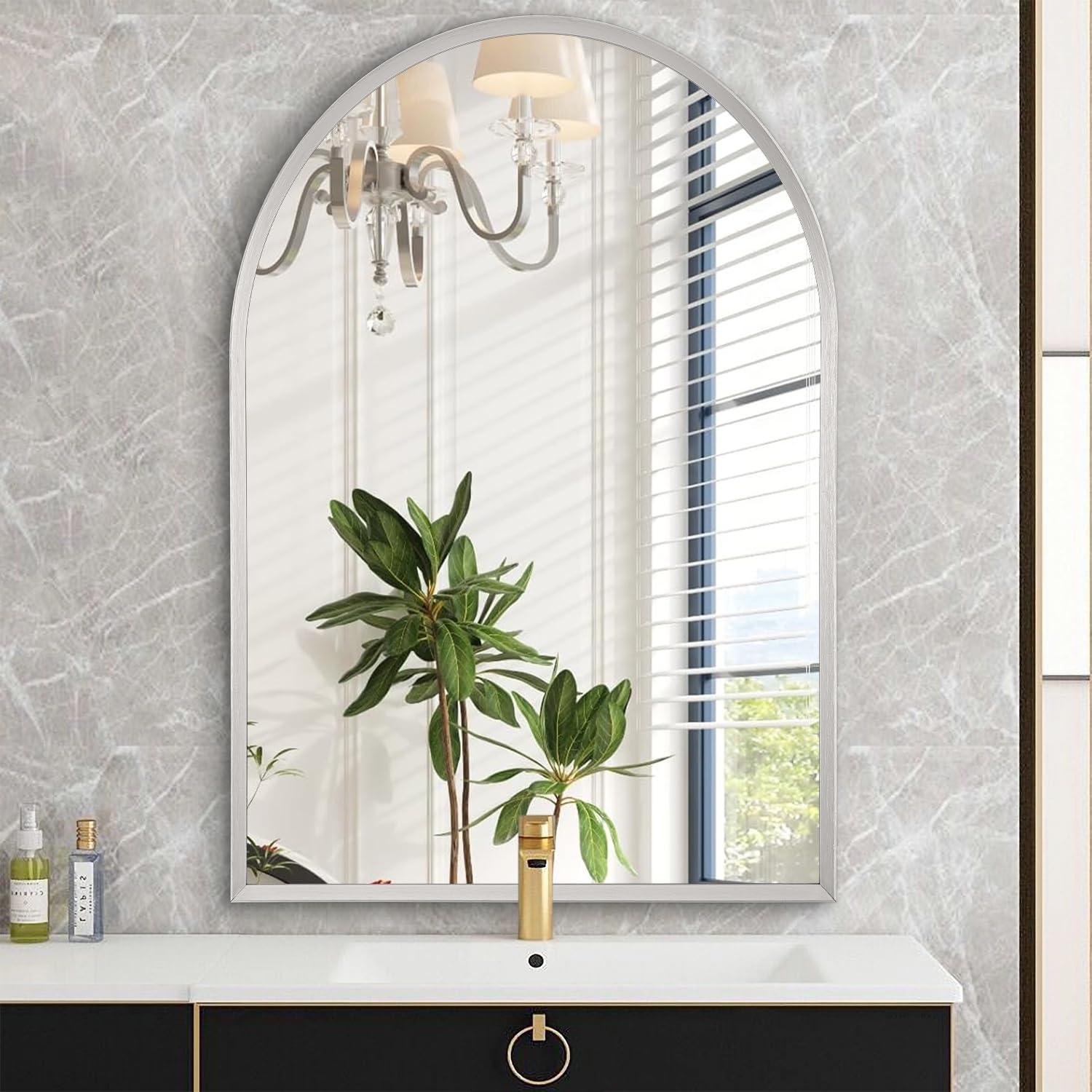 HLFMVWE Arched Mirrors for Wall, 30 x 40CM Arch Bathroom Mirror, for Entryway Living Room Vanity Bedroom Mantel Hallways Home Decor Aluminum Alloy Frame