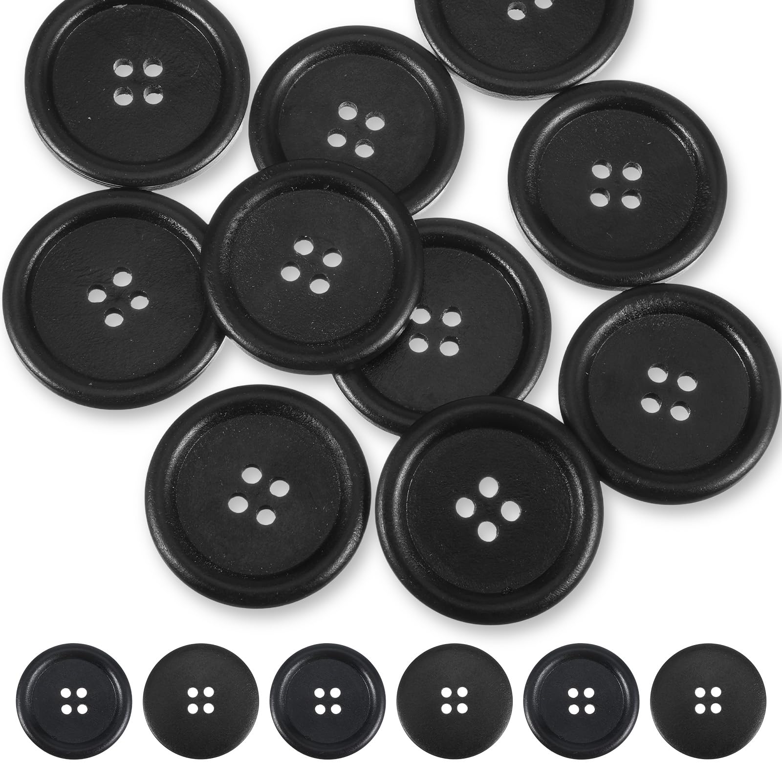 Photo 1 of 20Pcs Wooden Sewing Buttons, 38mm (1.5 Inch) 4-Hole Round Black Wooden Button, Flatback Sewing Buttons for DIY Crafts, Clothing, Bags & Home Decor